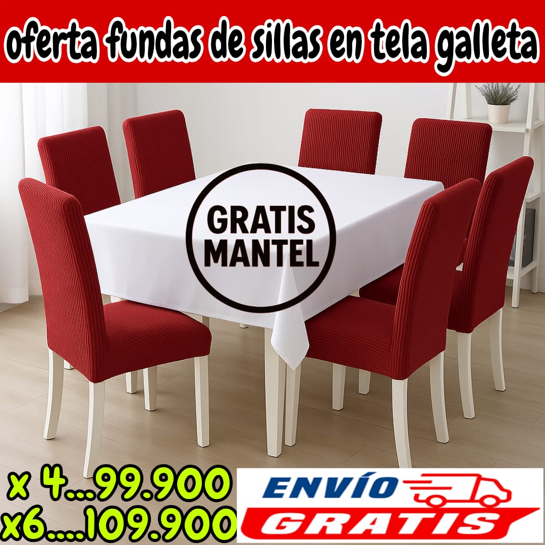 !Oferta imperdible! fundas para sillas en Tela Galleta PAGUE 4 LLEVE 6 GRATIS MANTEL