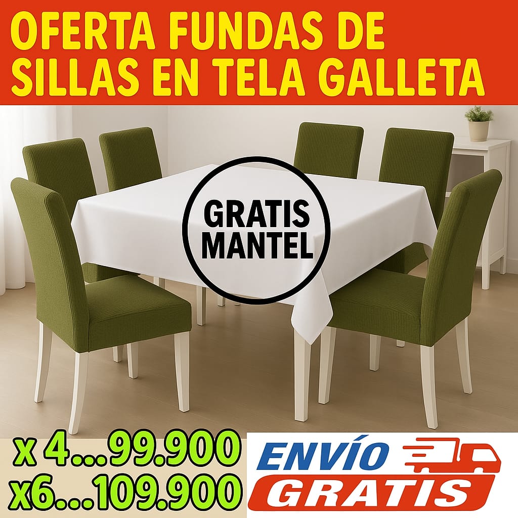 !Oferta imperdible! fundas para sillas en Tela Galleta PAGUE 4 LLEVE 6 GRATIS MANTEL