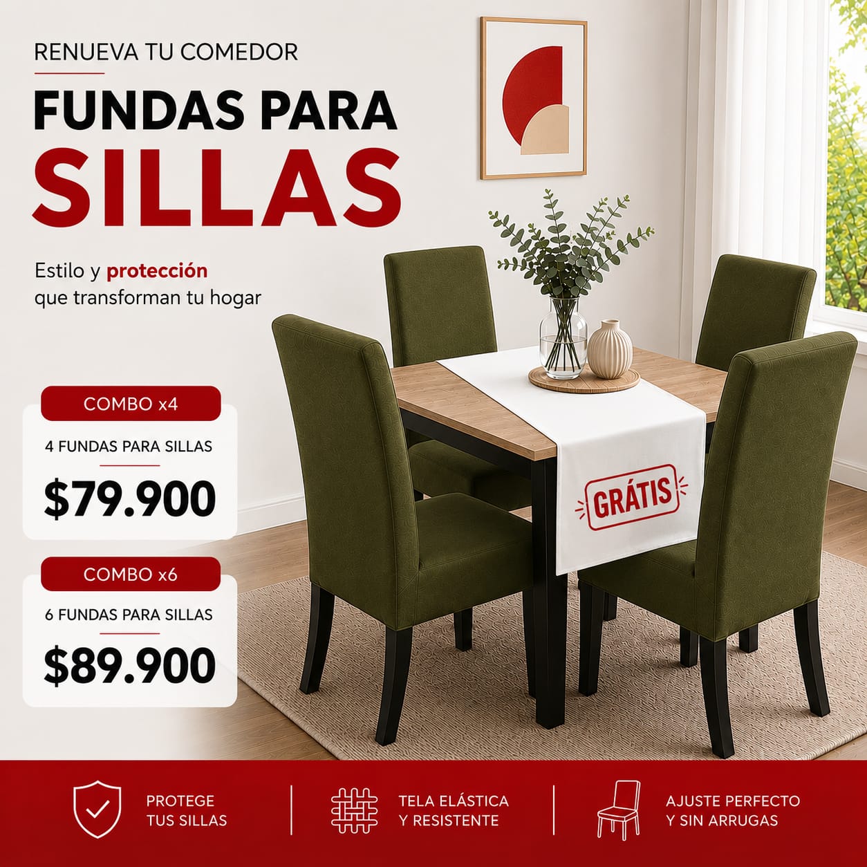 FUNDAS PARA SILLAS DE COMEDOR GRATIS CAMINO DE MESA  ⭐⭐⭐⭐⭐5/5