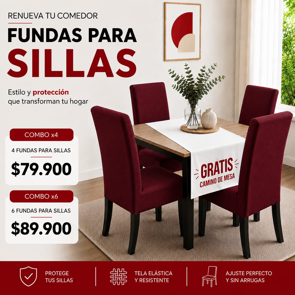 FUNDAS PARA SILLAS DE COMEDOR GRATIS CAMINO DE MESA  ⭐⭐⭐⭐⭐5/5