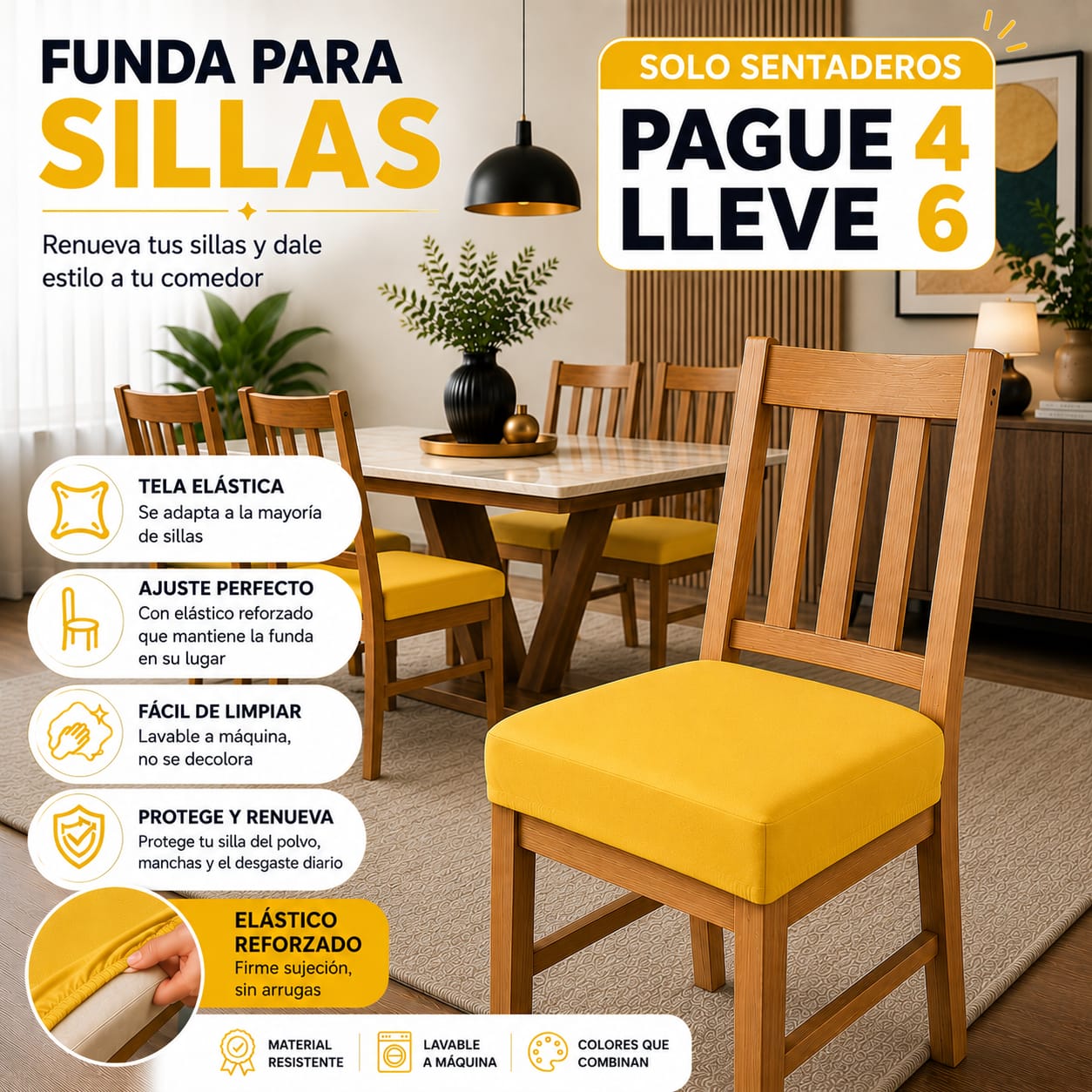 OFERTA EN FUNDAS PARA SILLAS DE COMEDOR SIN ESPALDAR 5/5⭐️⭐️⭐️⭐️⭐️