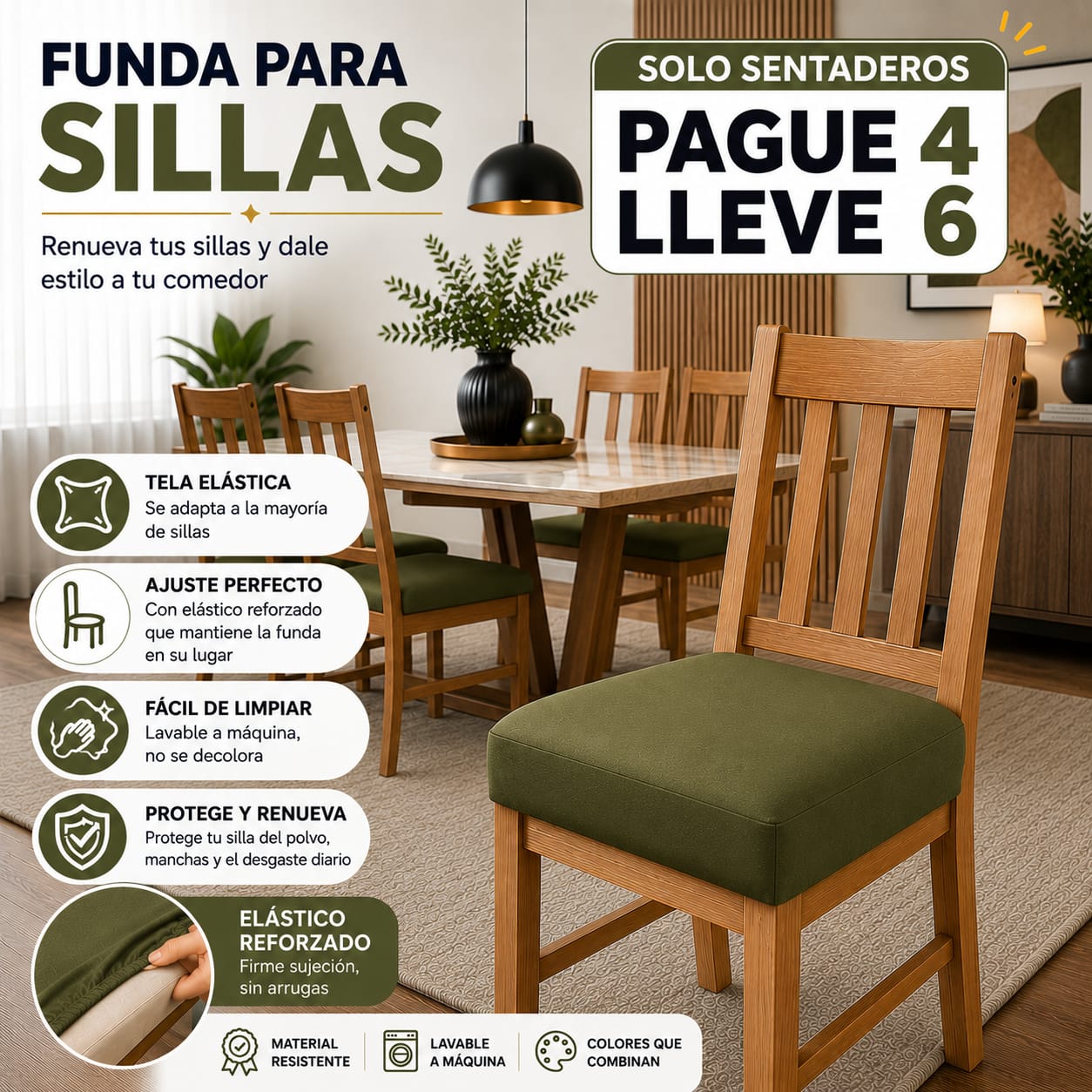 OFERTA EN FUNDAS PARA SILLAS DE COMEDOR SIN ESPALDAR 5/5⭐️⭐️⭐️⭐️⭐️
