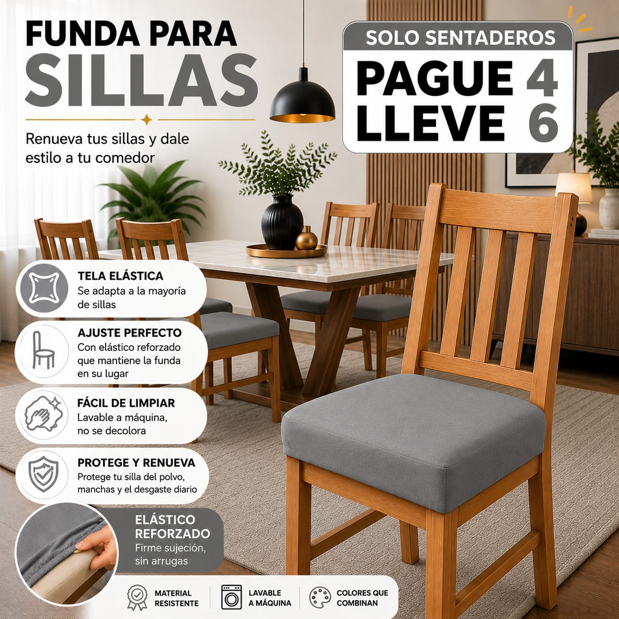 OFERTA EN FUNDAS PARA SILLAS DE COMEDOR SIN ESPALDAR 5/5⭐️⭐️⭐️⭐️⭐️