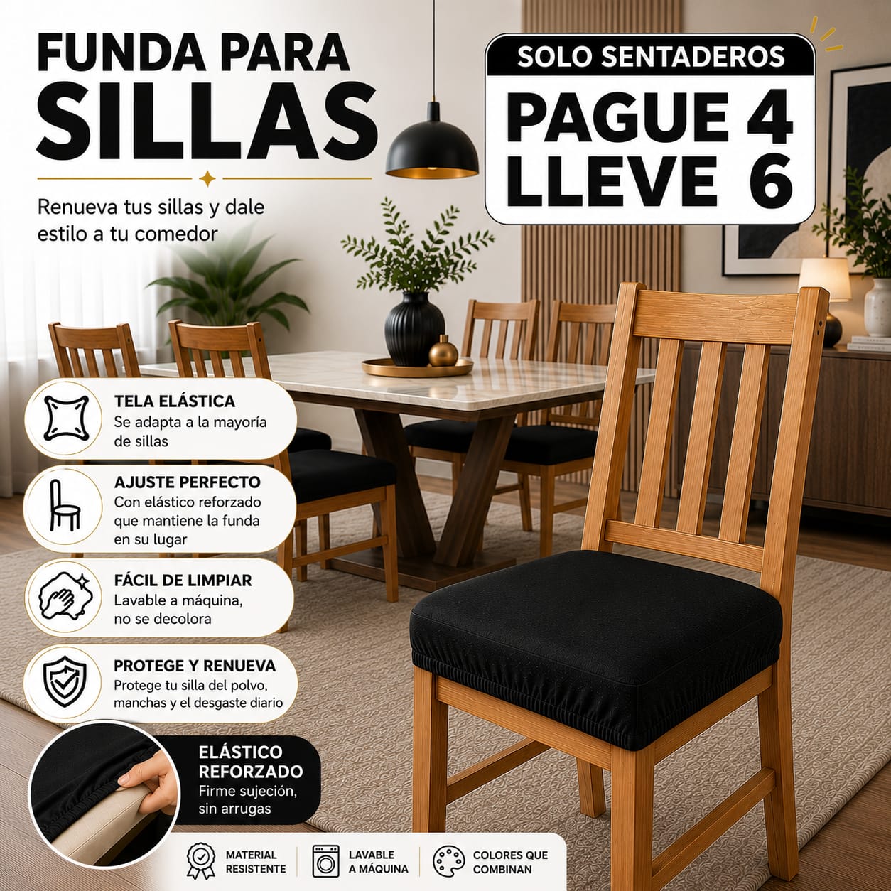 OFERTA EN FUNDAS PARA SILLAS DE COMEDOR SIN ESPALDAR 5/5⭐️⭐️⭐️⭐️⭐️