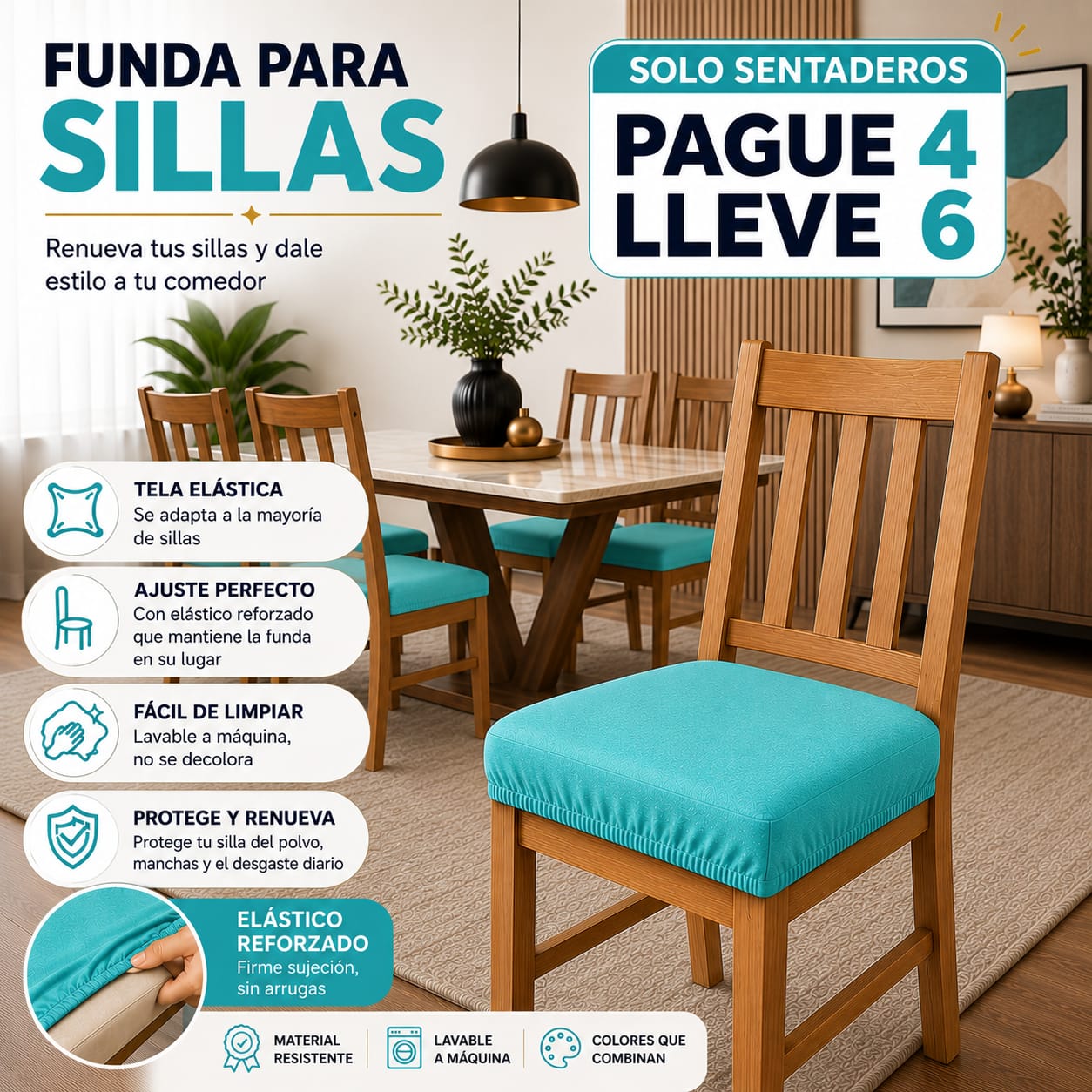 OFERTA EN FUNDAS PARA SILLAS DE COMEDOR SIN ESPALDAR 5/5⭐️⭐️⭐️⭐️⭐️