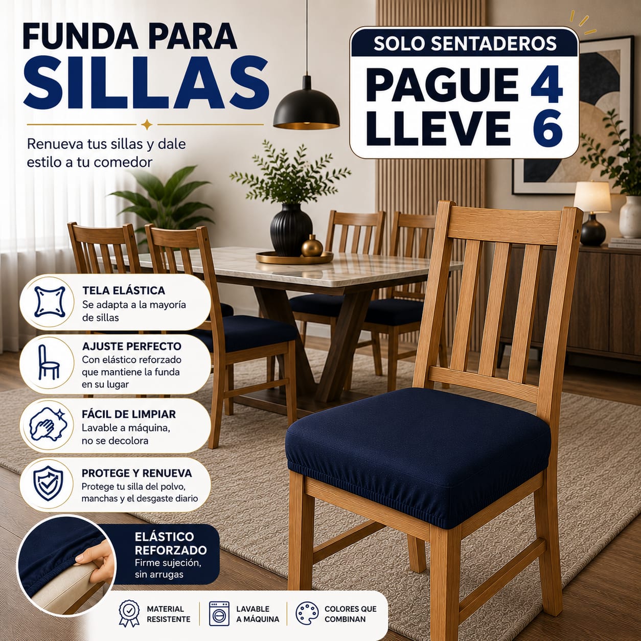 OFERTA EN FUNDAS PARA SILLAS DE COMEDOR SIN ESPALDAR 5/5⭐️⭐️⭐️⭐️⭐️