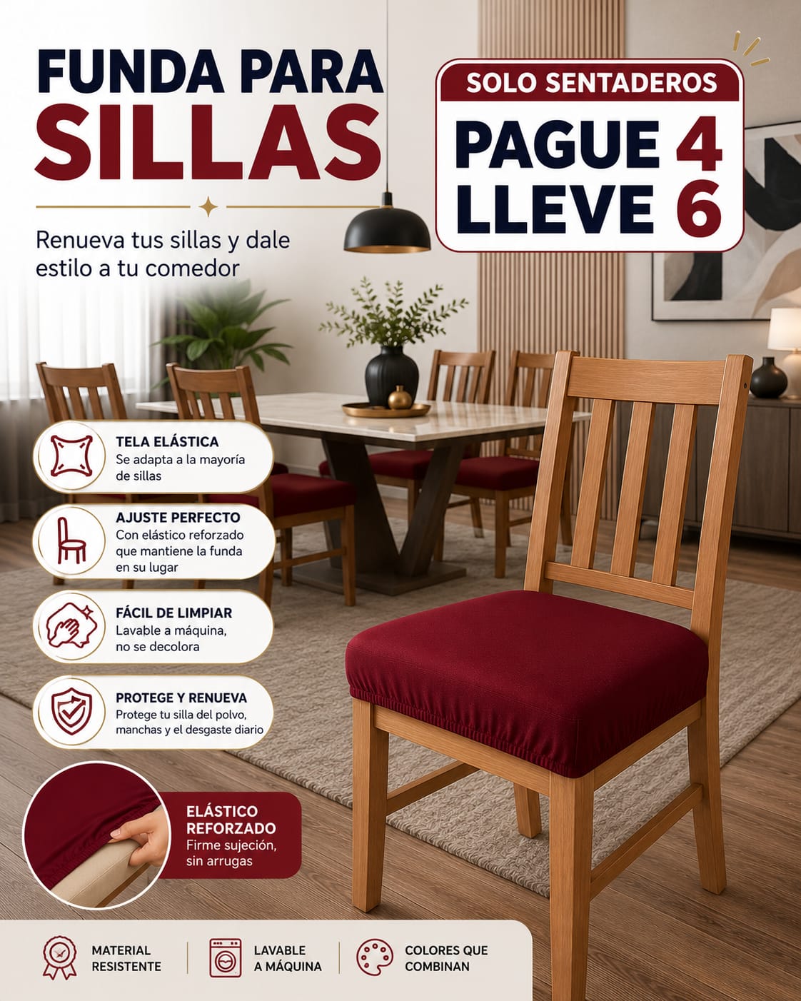 OFERTA EN FUNDAS PARA SILLAS DE COMEDOR SIN ESPALDAR 5/5⭐️⭐️⭐️⭐️⭐️
