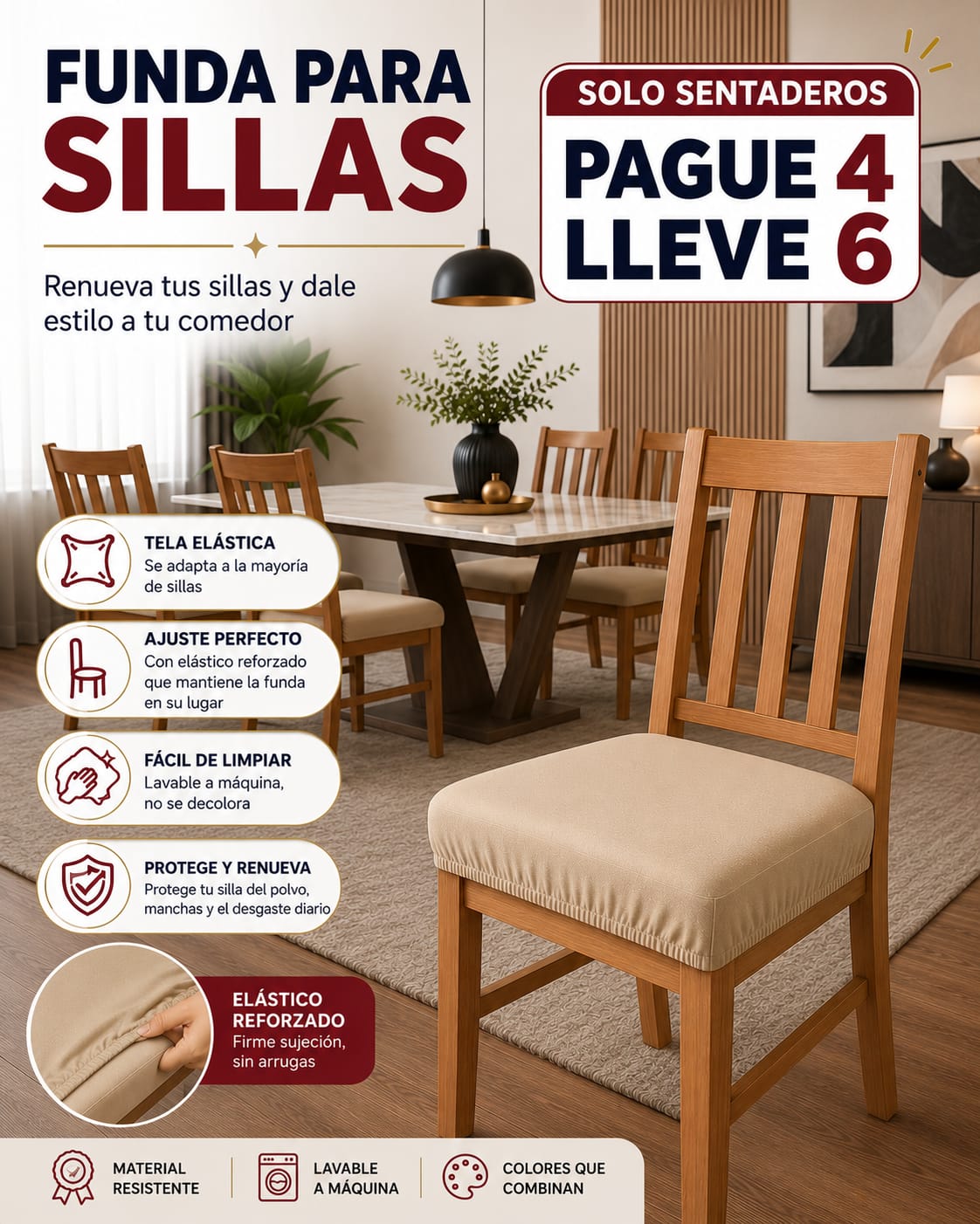 OFERTA EN FUNDAS PARA SILLAS DE COMEDOR SIN ESPALDAR 5/5⭐️⭐️⭐️⭐️⭐️