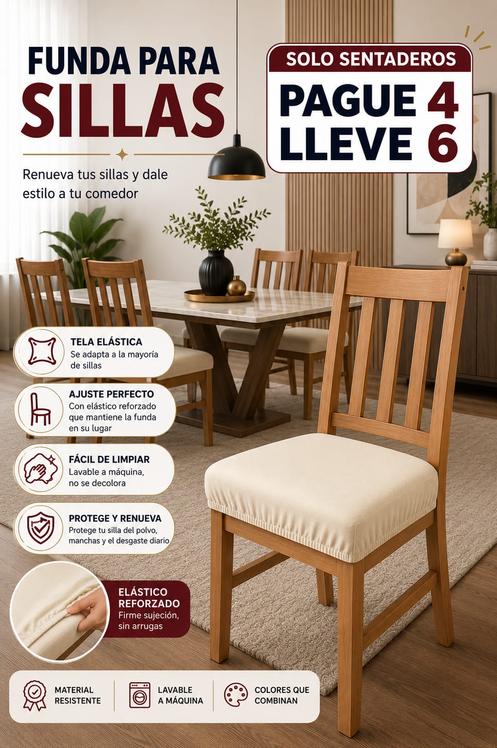 OFERTA EN FUNDAS PARA SILLAS DE COMEDOR SIN ESPALDAR 5/5⭐️⭐️⭐️⭐️⭐️