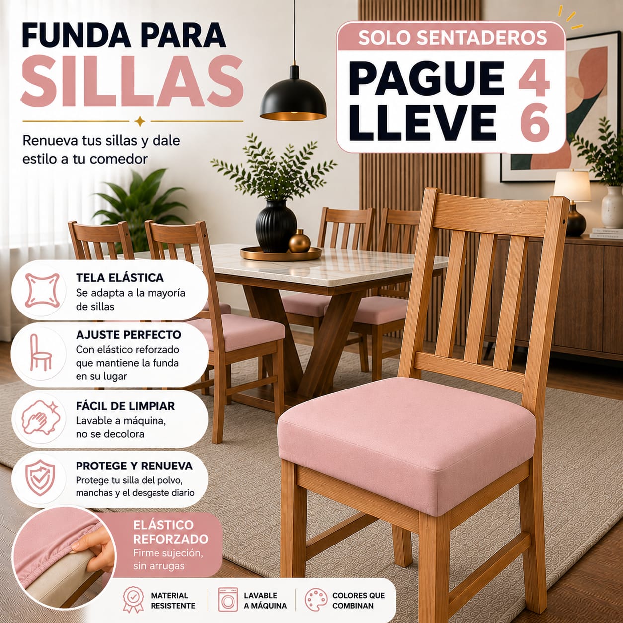 OFERTA EN FUNDAS PARA SILLAS DE COMEDOR SIN ESPALDAR 5/5⭐️⭐️⭐️⭐️⭐️