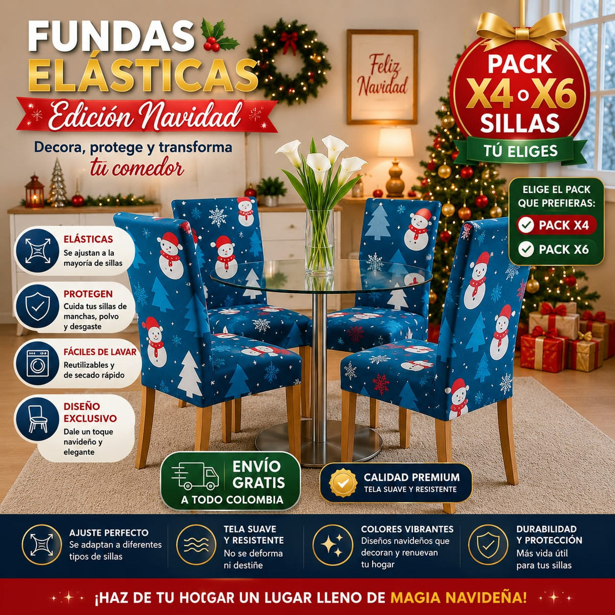 OFERTA EN FUNDAS PARA SILLAS EDICION NAVIDAD🎄🎄🦌🦌🦌