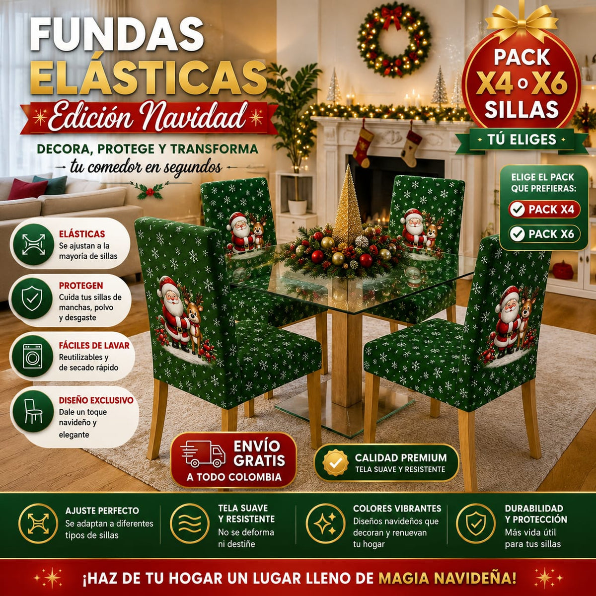 OFERTA EN FUNDAS PARA SILLAS EDICION NAVIDAD🎄🎄🦌🦌🦌