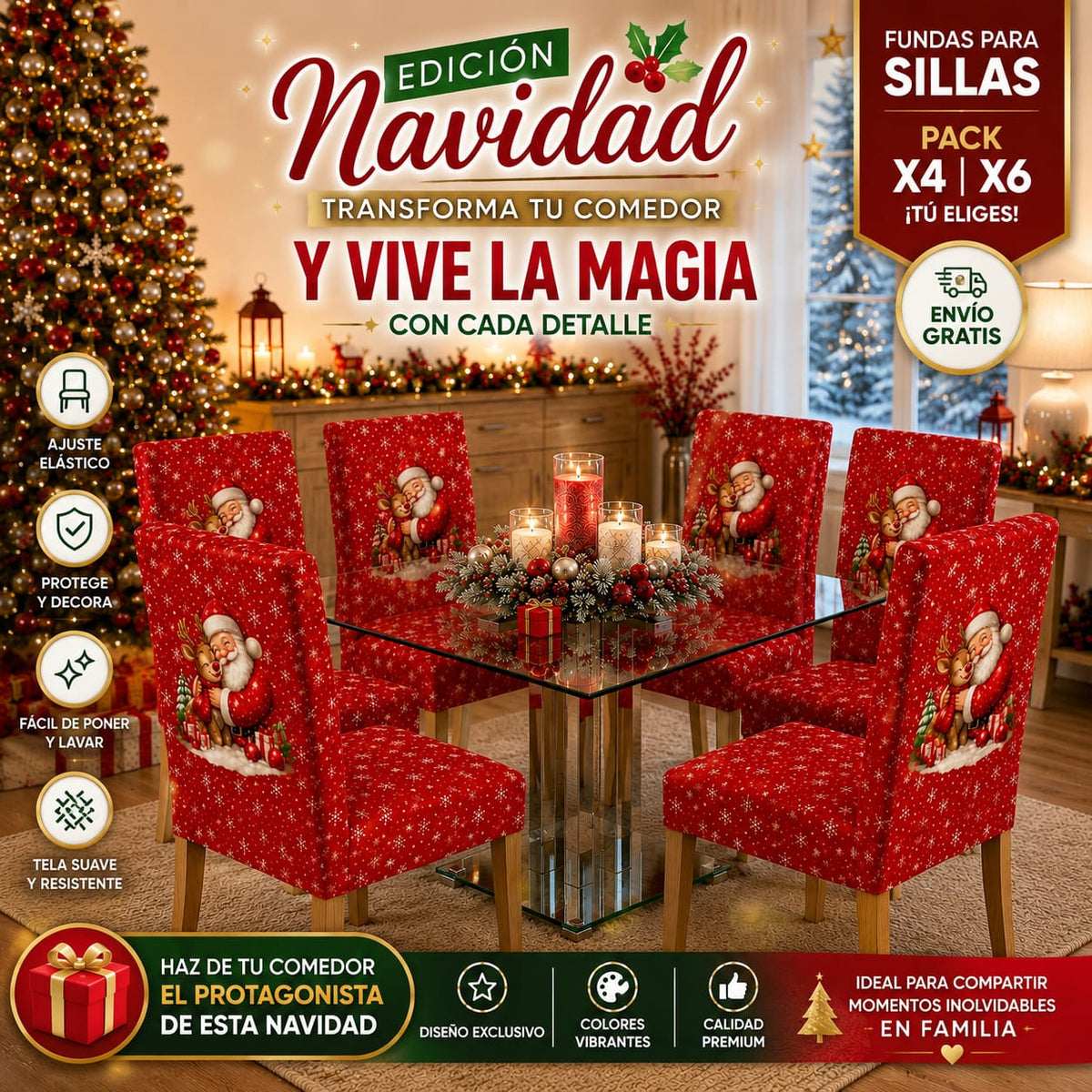 OFERTA EN FUNDAS PARA SILLAS EDICION NAVIDAD🎄🎄🦌🦌🦌
