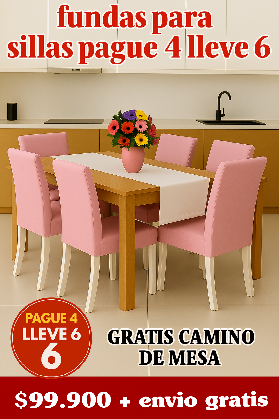 FUNDAS PARA SILLAS DE COMEDOR PAGUE 4 LLEVE 6 +GRATIS CAMINO DE MESA X $99.900 ⭐⭐⭐⭐⭐5/5