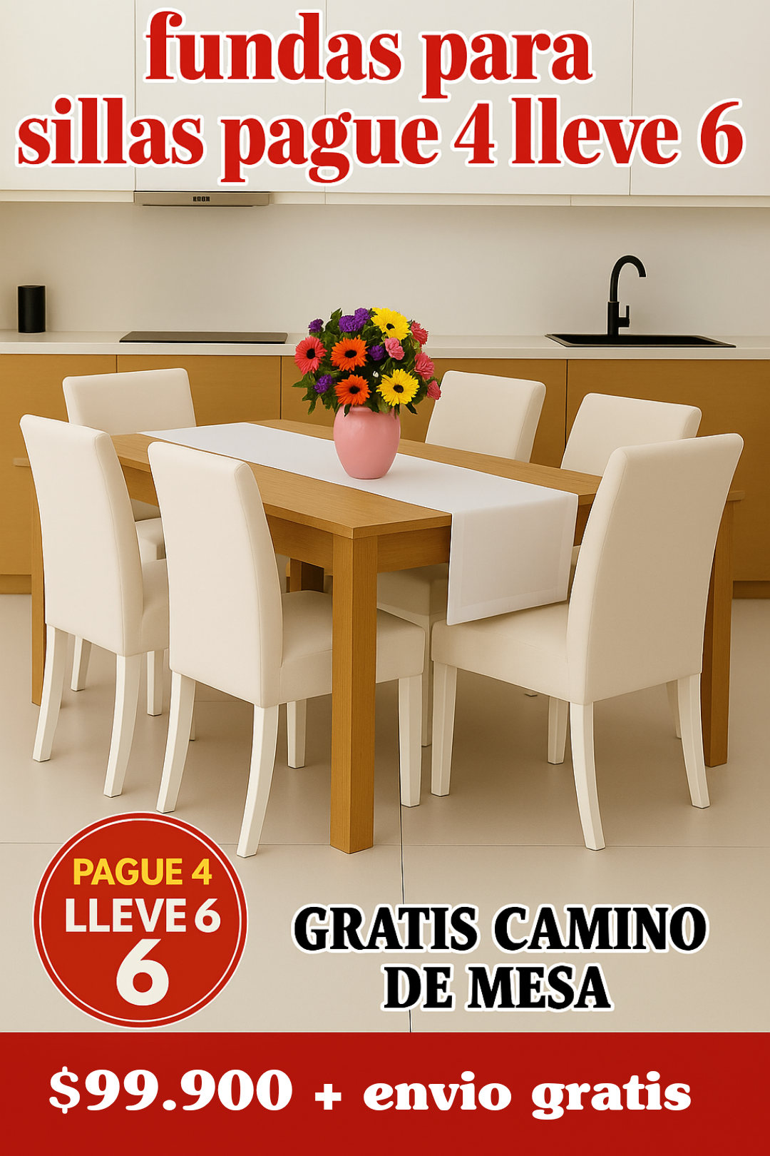 FUNDAS PARA SILLAS DE COMEDOR PAGUE 4 LLEVE 6 +GRATIS CAMINO DE MESA X $99.900 ⭐⭐⭐⭐⭐5/5