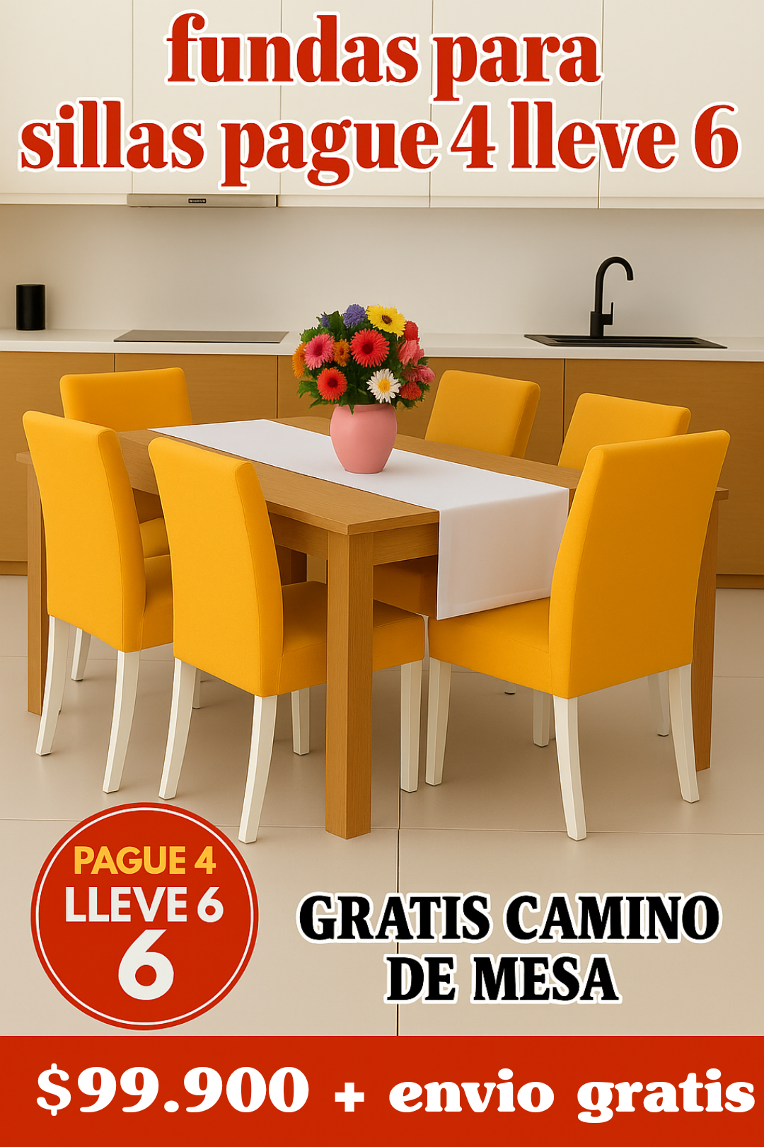 FUNDAS PARA SILLAS DE COMEDOR PAGUE 4 LLEVE 6 +GRATIS CAMINO DE MESA X $99.900 ⭐⭐⭐⭐⭐5/5