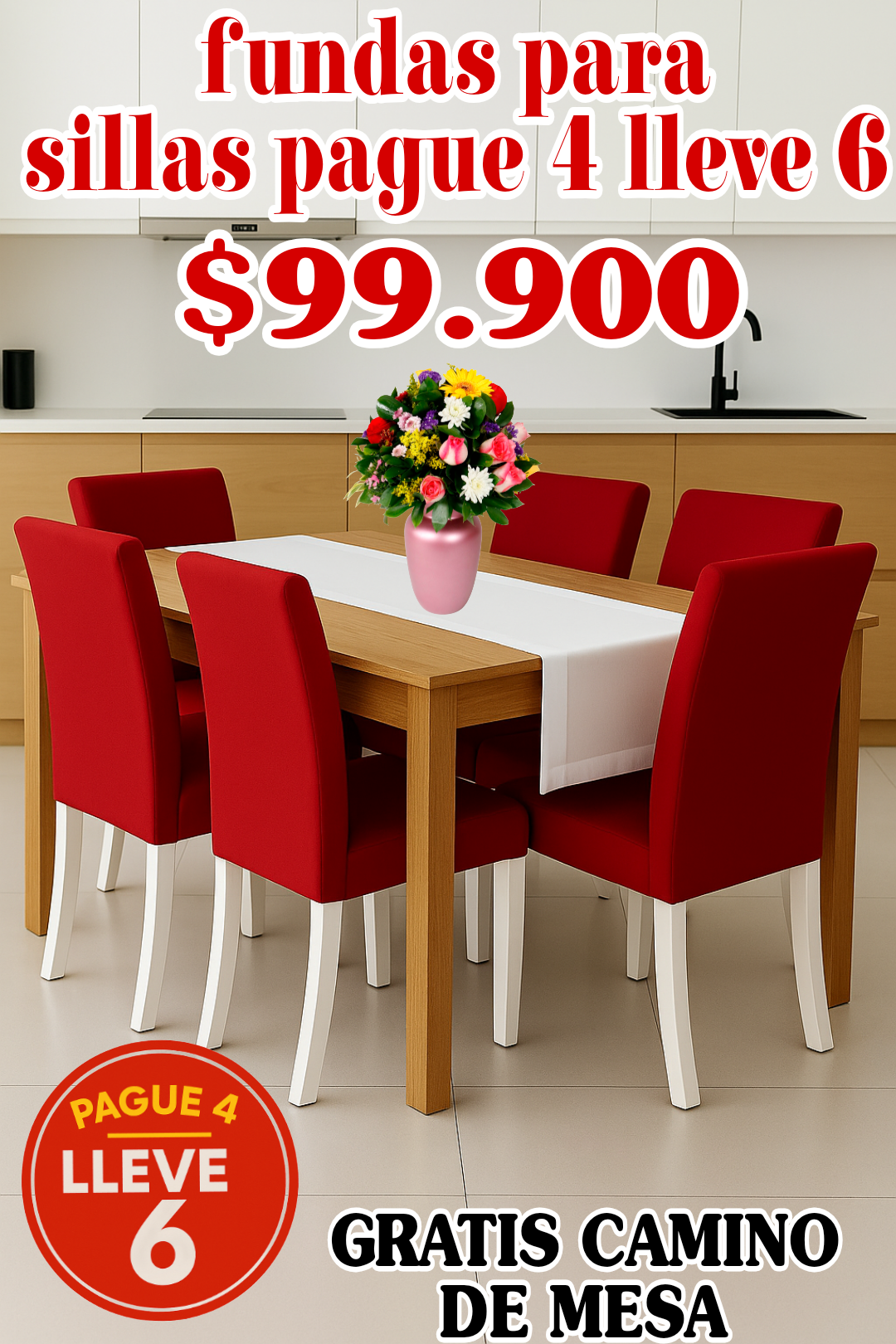FUNDAS PARA SILLAS DE COMEDOR PAGUE 4 LLEVE 6 +GRATIS CAMINO DE MESA X $99.900 ⭐⭐⭐⭐⭐5/5