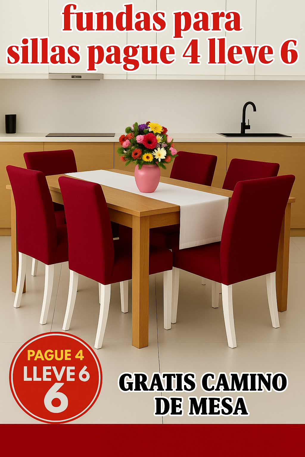 FUNDAS PARA SILLAS DE COMEDOR PAGUE 4 LLEVE 6 +GRATIS CAMINO DE MESA X $99.900 ⭐⭐⭐⭐⭐5/5