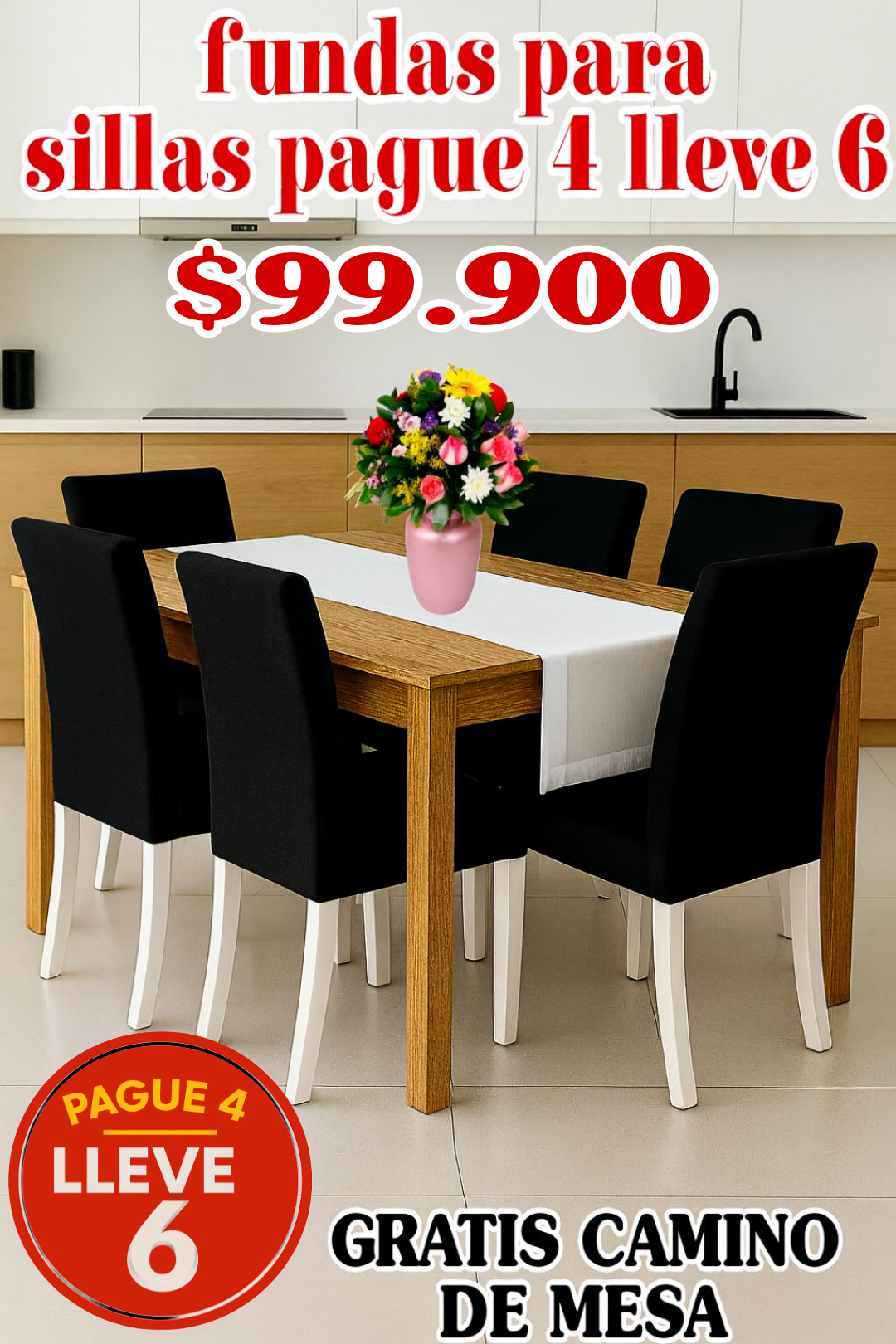 FUNDAS PARA SILLAS DE COMEDOR PAGUE 4 LLEVE 6 +GRATIS CAMINO DE MESA X $99.900 ⭐⭐⭐⭐⭐5/5