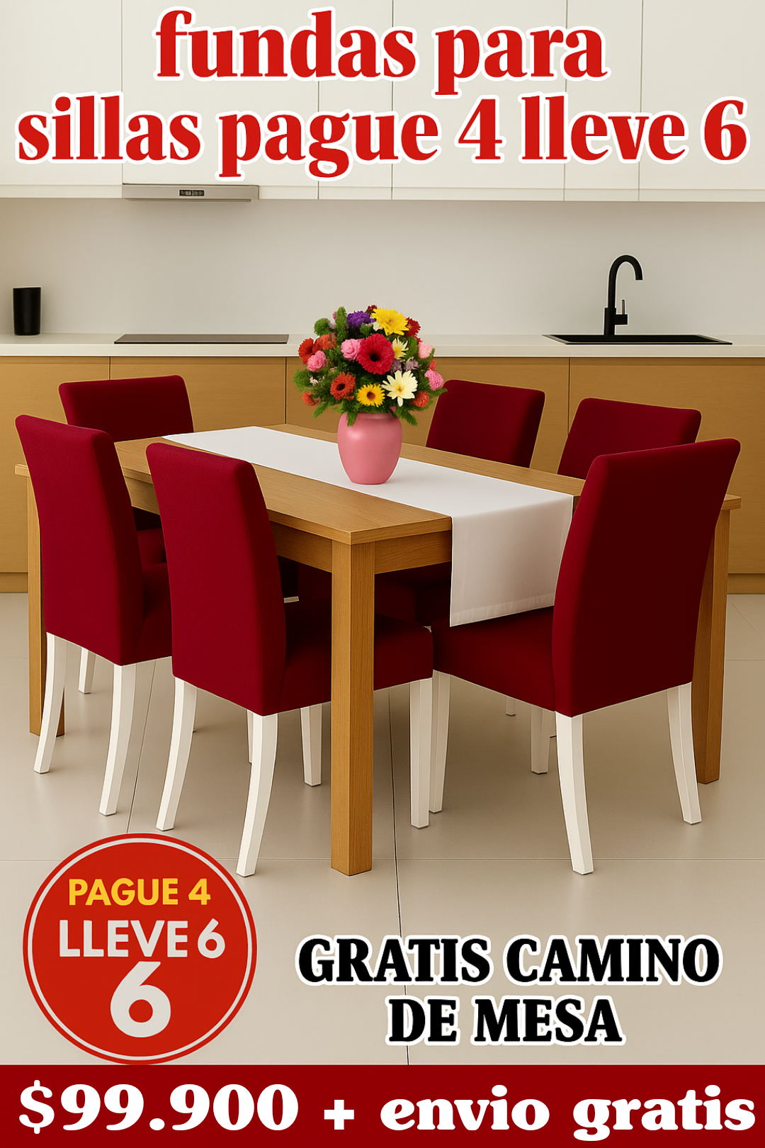 FUNDAS PARA SILLAS DE COMEDOR PAGUE 4 LLEVE 6 +GRATIS CAMINO DE MESA X $99.900 ⭐⭐⭐⭐⭐5/5